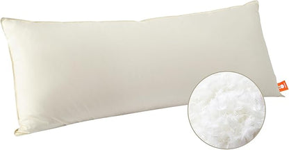 Goose Down Body Pillows for Adults, Large Body Pillow for Side Sleeper, Hugging Feather Body Pillow Insert, Cooling Full Length Long Pillow for Bed with 100% Organic Cotton Shell, Off-White 20" x 60"