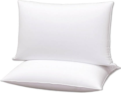 Flat Ultra Thin Bed Pillows Queen Size Pillow Set of 2 Extra Soft Down Alternative for Stomach Side Back Sleeper White 20x30inches