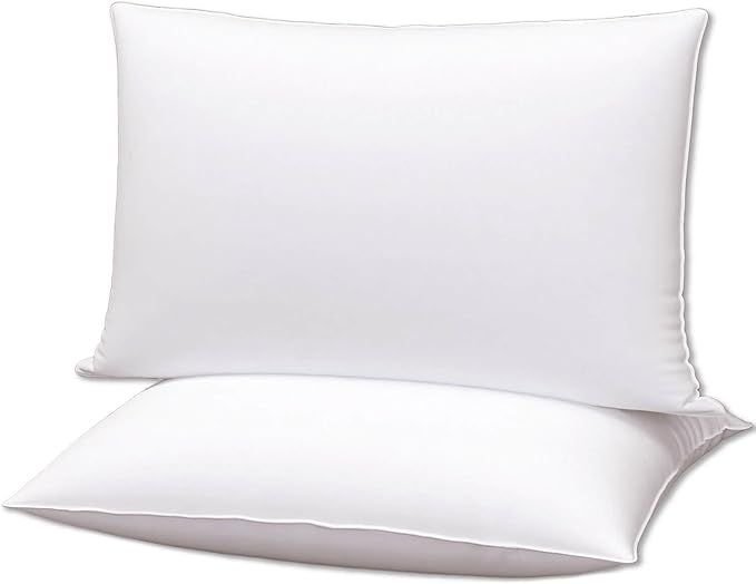 Flat Ultra Thin Bed Pillows Standard Size Pillow Set of 2 Extra Soft Down Alternative for Stomach Side Back Sleeper White 20x26inches