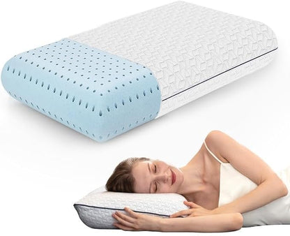 Cooling Gel Memory Foam Pillow - 1-Pack - King Size Bed Pillows For Sleeping - Medium-Firm - Back, Stomach and Side Sleeper Pillow - Shoulder & Back Pain Relief - Washable , Bamboo Viscose Cover