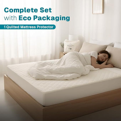 FABDREAMS Organic Quilted Mattress Protector Twin XL Size | Mattress Pad| Mattress Cover| Naturally Breathable | Noiseless| Fits up to 17" Deep Pockets| Temperature Regulating | Ivory