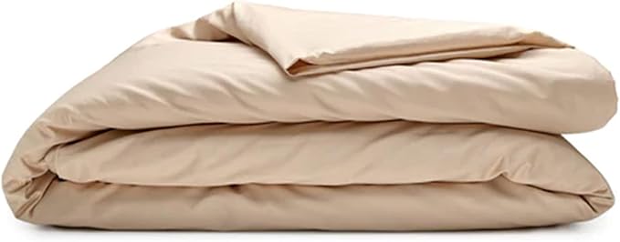 Sleepgram Supima Machine Washable 400 Thread Count Cotton Silver Ion Infused Luxury Zippered Duvet Cover with Travel Bag, Twin, Sand