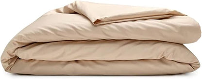 Sleepgram Supima Machine Washable 400 Thread Count Cotton Silver Ion Infused Luxury Zippered Duvet Cover with Travel Bag, Twin, Sand