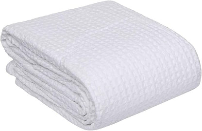 HILLFAIR 100% Combed Cotton Blanket– Queen Size Bed Blanket– Warm Soft All Season Breathable Lightweight Summer Blankets– Waffle Weave Home Decor Bed Blanket- White Queen Bed Cotton Blankets/Bedcover