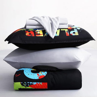 Wajade Kids Gamer Comforter Set Twin Size Bed in a Bag for Boys and Girls, 7 Pieces 3D Video Game Controller Printed Bedding Set Includes Comforter, Flat Sheet, Fitted Sheet, Two Pillowcases & Shams