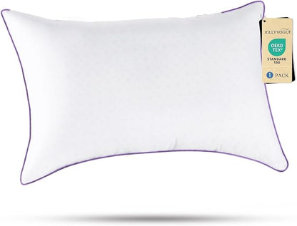 JOLLYVOGUE Pillows Queen Size Set of 1, Washable Supportive Single Bed Pillow with Super Soft Down Alternative Fill, Luxury Fluffy Hotel Quality for Side, Back, and Stomach Sleepers