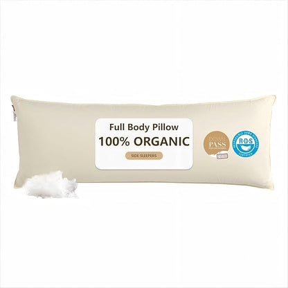 Goose Down Body Pillows for Adults, Large Body Pillow for Side Sleeper, Cooling Hugging Feather Body Pillow Insert, 20x54 Full Length Long Pillow for Bed with 100% Organic Cotton Shell, Off-White