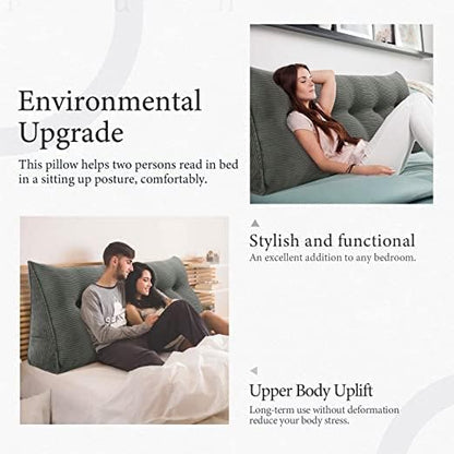 Wedge Headboard Pillow Dorm Room Reading Pillow Back Support for Sitting Up in Bed Bolster Lumbar Cushion Body Positioning Bedrest Corduroy (Dark Gray, King (76 * 8 * 20in))