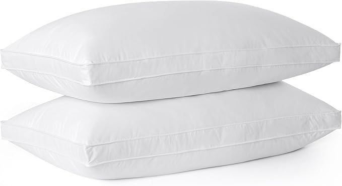 Bafode Goose Feathers Down Pillows, Pillows King Size Set of 2, 100% Cotton Cover,Gusseted Hotel Collection Bed Pillow for Back, Stomach or Side Sleepers