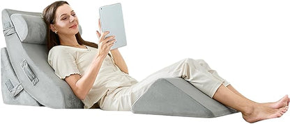 4PCS Orthopedic Bed Wedge Pillow Set, Post Surgery 45D Memory Foam for Back, Neck, and Leg Pain Relief Pleasing & Adjustable Support Pillows-Ease Acid Reflux & GRED with Better Sleep, Light Grey