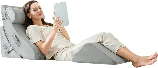 4PCS Orthopedic Bed Wedge Pillow Set, Post Surgery 45D Memory Foam for Back, Neck, and Leg Pain Relief Pleasing & Adjustable Support Pillows-Ease Acid Reflux & GRED with Better Sleep, Light Grey