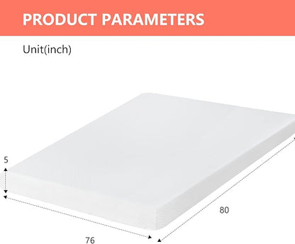 FDW | 5 Inch King Mattress | Medium Firm | Gel Memory Foam Mattress | White | Bed in a Box, CertiPUR-US Certified | Pressure Relief, Cooling Ventilated Foam | Washable Removable Cover