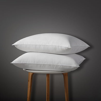 Globon Luxury Down Pillows Queen Size Set of 2 for Side Sleepers, 100% Cotton Shell Hotel Collection Bed Pillow for Sleeping, Firm Down Surrounded Feather Pillow 20" x 30"
