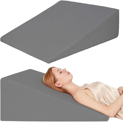 Wedge Pillow, Bed Wedge Pillows for Sleeping, Snoring, Back Support, After Surgery, Foam Triangle Pillow, Removable Washable Cover (Gray, 12in)