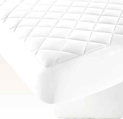 Cotton Mattress Pad - Luxury Quilted Mattress Topper Protector Plush & Breathable Machine Washable Design - with Deep Pocket (White - King)