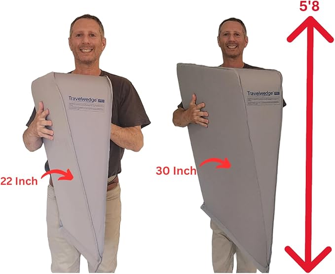 Self-Inflating Bed Wedge Pillow | Lightweight for Travel | Wedge Pillow for Sleeping and Acid Reflux, Heartburn, and GERD Pillow (30 Inch - Checked Bag Version)