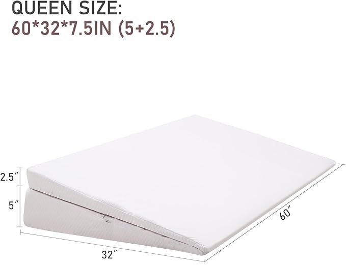SUNYRISY Adjustable Wide Size Bed Wedge Pillow, Wedge Mattress Topper with Washable Cover, Mattress Wedge Lifter, Inclined Mattress Elevator for Acid Reflux, Neck & Back Pain, Anti-snoring, Queen