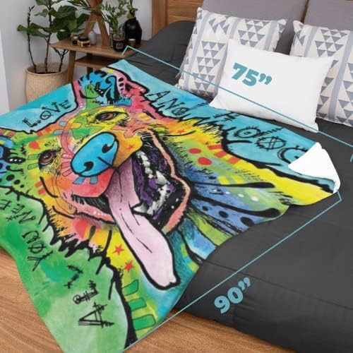 Dawhud Direct Dean Russo - Colorful German Shepherd Fleece Blanket, Queen Size -Super Soft Plush Blanket for Adults and Kids, Machine Washable - Ideal for Dog Lovers and as a Gift - 75 x 90 in