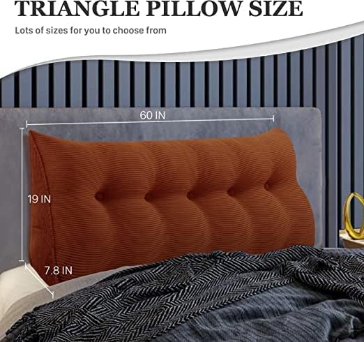 Wedge Headboard Pillow Dorm Room Reading Pillow Back Support for Sitting Up in Bed Bolster Lumbar Cushion Body Positioning Bedrest Corduroy (Coffee, Queen (59 * 8 * 20in))