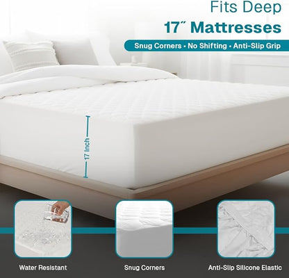 FABDREAMS Organic Quilted Mattress Protector Full Size | Mattress Pad| Mattress Cover| Naturally Breathable | Noiseless| Fits up to 17" Deep Pockets| Temperature Regulating | Full | White