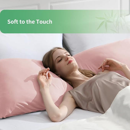 Body Pillowcase, Cooling Viscose from Bamboo Pillow Cover with Zipper Closure, Soft Moisture-Wicking for Hot Sleepers, Hair and Skin-Friendly, Pink, 1 Pack