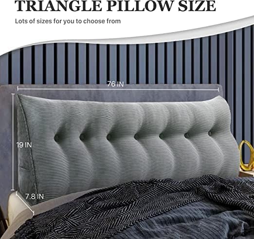 Wedge Headboard Pillow Dorm Room Reading Pillow Back Support for Sitting Up in Bed Bolster Lumbar Cushion Body Positioning Bedrest Corduroy (Dark Gray, King (76 * 8 * 20in))