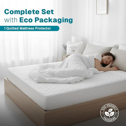 FABDREAMS Organic Quilted Mattress Protector | King Mattress Pad| Mattress Cover| Naturally Breathable | Noiseless| Fits up to 17" Deep Pockets| Temperature Regulating | King | White