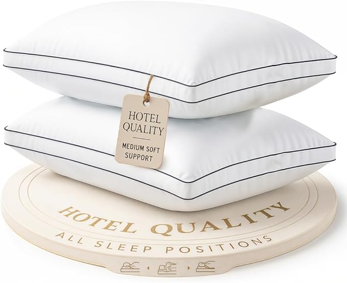 LANE LINEN Bed Pillows Queen Size Set of 2 - Medium Soft Support Gusseted Queen Pillows, Down Alternative Sleeping Pillow for Side Sleepers, Machine Washable, Comfortable for Restful Sleep - White