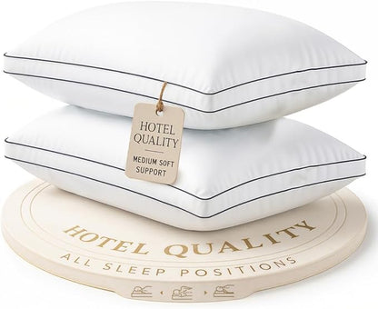 LANE LINEN Bed Pillows Queen Size Set of 2 - Medium Soft Support Gusseted Queen Pillows, Down Alternative Sleeping Pillow for Side Sleepers, Machine Washable, Comfortable for Restful Sleep - White