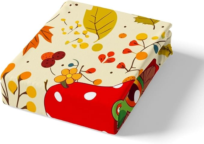 Castle Fairy Cartoon Mushroom Frog Duvet Cover Set King Size,Cute Kawaii Green Animal Comforter with 2 Pillowcases,Autumn Maple Leaves Hazelnut Plant Modern Bedding for Adult Couple Room Decor, 3pcs