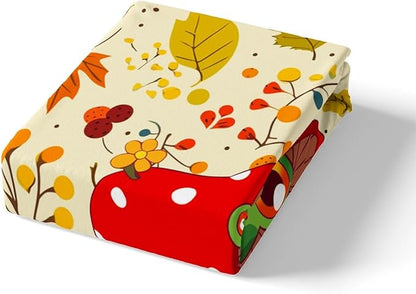 Cartoon Mushroom Frog Bedding Set Queen Size,Cute Kawaii Green Animal Duvet Cover Set for Children Bedroom Decor, Autumn Maple Leaves Hazelnut Plant Microfiber Comforter Cover with 2 Pillowcases