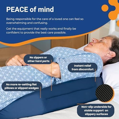 Bedsore Rescue Positioning Pillow Wedge + Cover - Tailbone, Sacrum, Buttocks - Standard Size for 100-250lbs - Hypoallergenic + Moisture Proof - Non-Slip Bottom Turning Wedge - Medical Grade