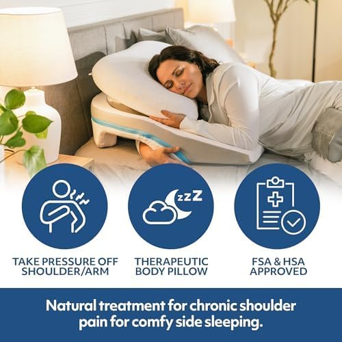 MedCline Shoulder Relief System, Bed Wedge Pillow for Shoulder Pain Relief, Therapeutic Body Pillow with Insert and Covers, Inclined Sleep Position with Arm Pocket, Small/Medium for 5'9" and Under