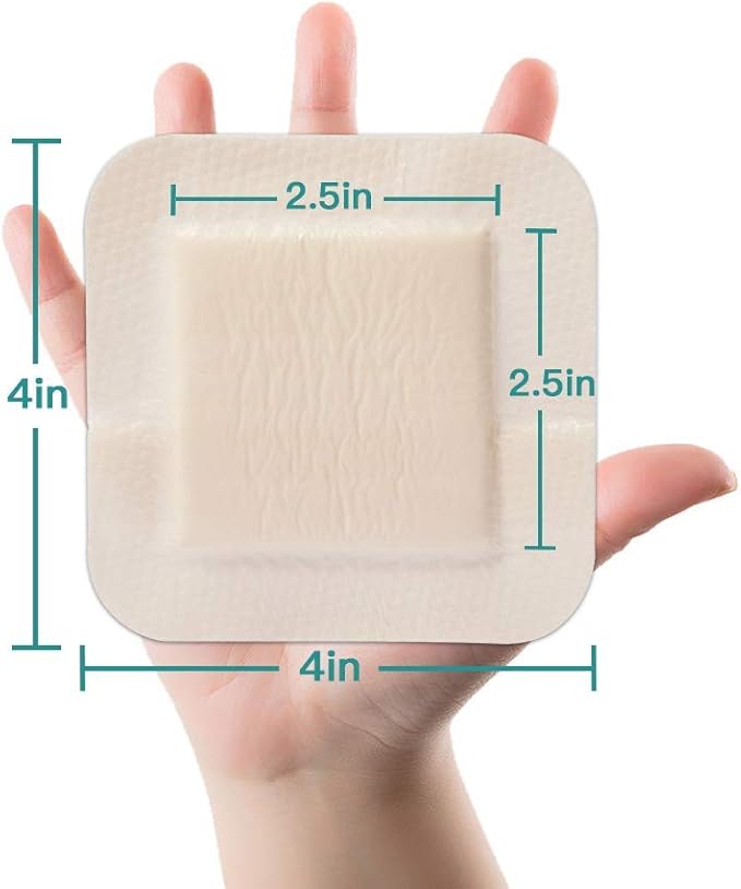 Dimora Silicone Foam Dressing Silver Ag Sterile Wound Bandage with Gentle Silicone Adhesive Border 4"x 4" Waterproof Breathable Ultra Absorbent Pads