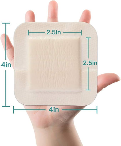 Dimora Silicone Foam Dressing Silver Ag Sterile Wound Bandage with Gentle Silicone Adhesive Border 4"x 4" Waterproof Breathable Ultra Absorbent Pads