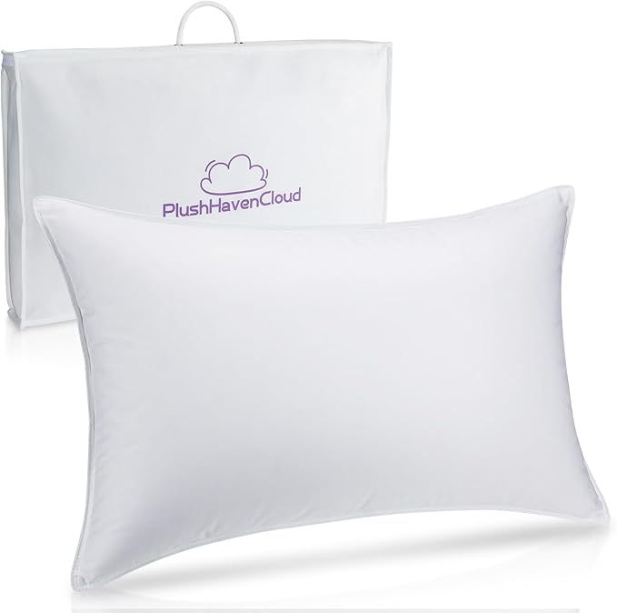White Goose Down Pillow - Luxury Hotel Bed Pillow with 100% Natural Goose Down Fiber Fill, Feather Pillow for Sleeping, 700TC Cotton Shell, Queen Size - Firm/More Support, 1 Pack