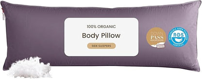 Goose Down Body Pillows for Adults, Large Body Pillow for Side Sleeper, Hugging Feather Body Pillow Insert, Cooling Full Length Long Pillow for Bed with 100% Organic Cotton Shell, Blackcurrant 20"x54"
