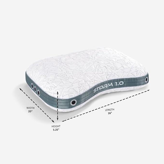 Bedgear Storm Cuddle Curve Performance Pillow - Size 1.0 - Cooling Bed Pillow for Side Sleepers - Medium Firmness- Washable and Removable Cover - 20" W x 26" L