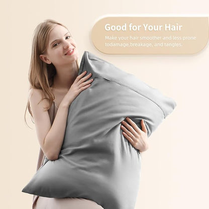 King Pillowcases, Cooling Viscose from Bamboo Pillow Covers with Envelope Closure, Soft Moisture-Wicking for Hot Sleepers, Hair and Skin-Friendly, Light Grey, 2 Pack