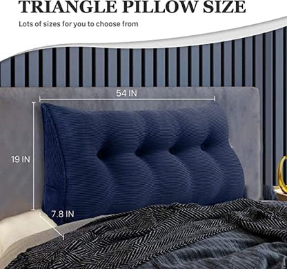 Wedge Headboard Pillow Dorm Room Reading Pillow Back Support for Sitting Up in Bed Bolster Lumbar Cushion Body Positioning Bedrest Corduroy (Navy Blue, Full (54 * 8 * 20in))