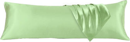 HUXMEYSON Body Pillow with Satin Pillowcase, Body Pillow for Adults, Removable Cover, Green (20"x54")