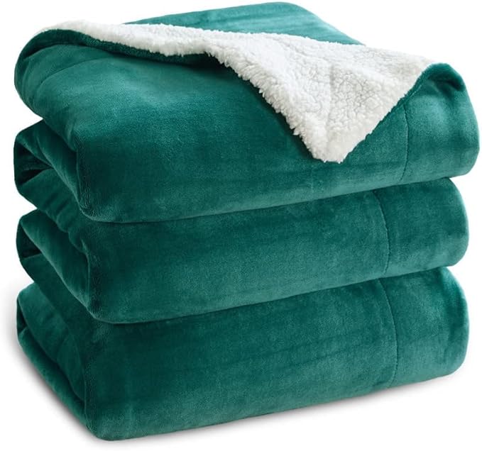 Bedsure GentleSoft Sherpa Fleece Blankets Queen Size for Bed - Thick and Warm Throw for Women and Men, Soft Fuzzy Plush Queen Christmas Blanket for Winter, Forest Green, 90x90 Inches