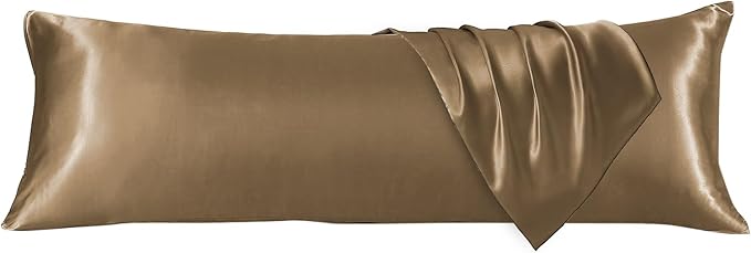 HUXMEYSON Body Pillow with Satin Pillowcase, Body Pillow for Adults, Removable Cover, Brown(20"x54"