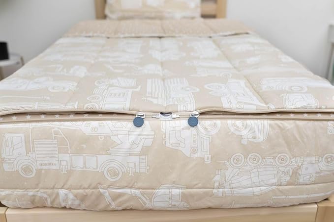 Beddy's Trucks Theme Boys Durable Zipper Bedding for Kids, Bed in a Bag, Tan Sheets & Comforter with Construction Trucks & Cars, Includes Pillowcase and Pillow Sham, Easy to Make and Wash