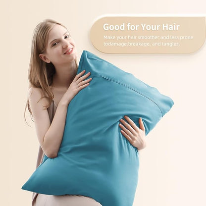 Queen Pillowcases, Cooling Viscose from Bamboo Pillow Covers with Envelope Closure, Soft Moisture-Wicking for Hot Sleepers, Hair and Skin-Friendly, Blue, 2 Pack
