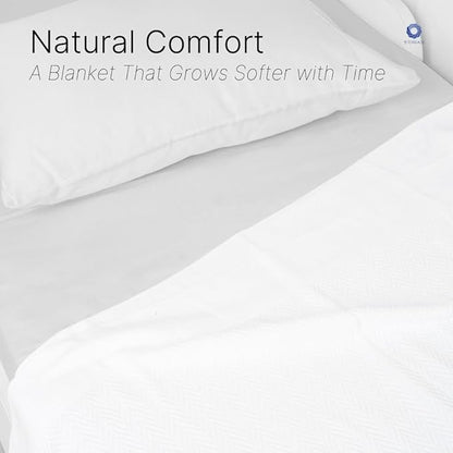 100% Cotton Herringbone Weave Blankets, 66"X90" Twin, Throw Blanket for Bed, All Season Cotton Blanket, Cozy Blanket,Throws & Bed Blanket, Throw Blanket for Couch, Modern Home Decor - White