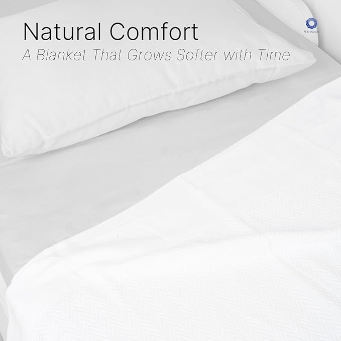 100% Cotton Herringbone Weave Blankets, 108"X90" King, Throw Blanket for Bed, All Season Cotton Blanket, Cozy Blanket,Throws & Bed Blanket, Throw Blanket for Couch, Modern Home Decor - White