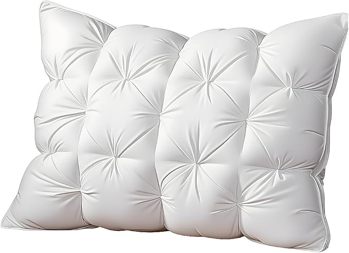 Shatex Hand-Tufted Pillow, Dual-Sided Design Hotel Quality Bed Pillow for Side, Back, and Stomach Sleepers, White, 28 x18 in (Single Pack)