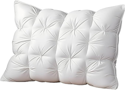 Shatex Hand-Tufted Pillow, Dual-Sided Design Hotel Quality Bed Pillow for Side, Back, and Stomach Sleepers, White, 28 x18 in (Single Pack)