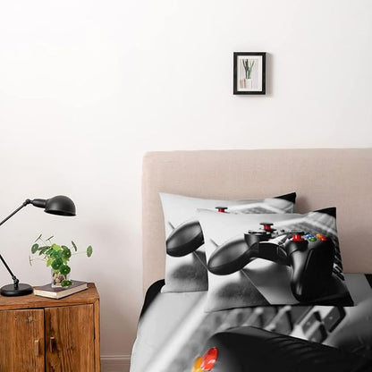 3D Print Gamepad Duvet Cover Set Gaming Comforter Cover Twin Size Gray Bed Set Gamer Beddings Boy Kid Bedroom Decorations
